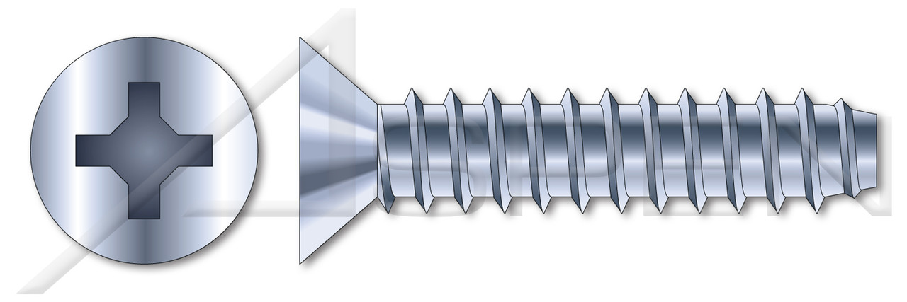 #10 X 1/2" Self-Tapping Sheet Metal Screws, Type "B", Flat Phillips Drive, Steel, Zinc Plated