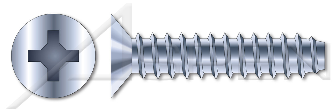 #4 X 1/4" Self-Tapping Sheet Metal Screws, Type "B", Flat Phillips Drive, Steel, Zinc Plated and Baked