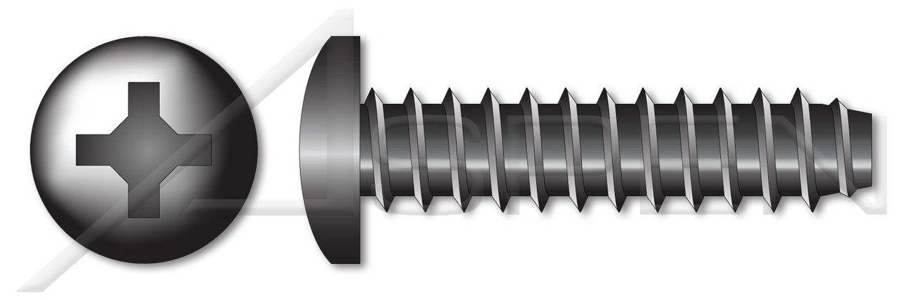 #2 X 1/2" Self-Tapping Sheet Metal Screws, Type "B", Pan Phillips Drive, Steel, Black Zinc