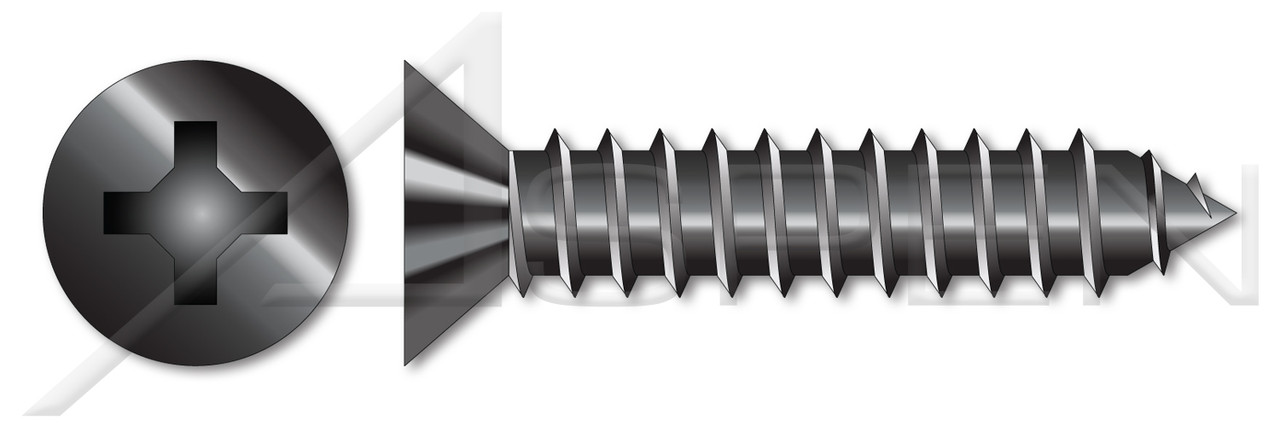#4 X 3/8" Self-Tapping Sheet Metal Screws, Type "AB", Flat Phillips Drive, Steel, Black Zinc and Baked
