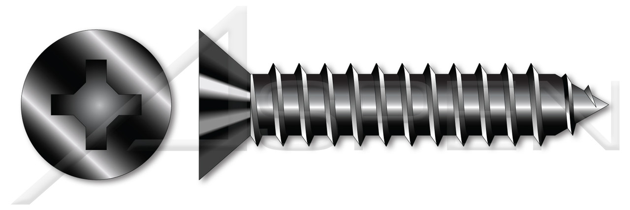 #14 X 2" Self-Tapping Sheet Metal Screws, Type "AB", Flat Phillips Drive, Steel, Black Oxide