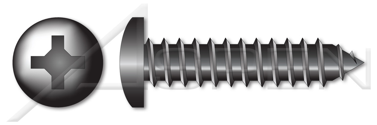 #2 X 3/8" Self-Tapping Sheet Metal Screws, Type "AB", Pan Phillips Drive, Steel, Black Zinc