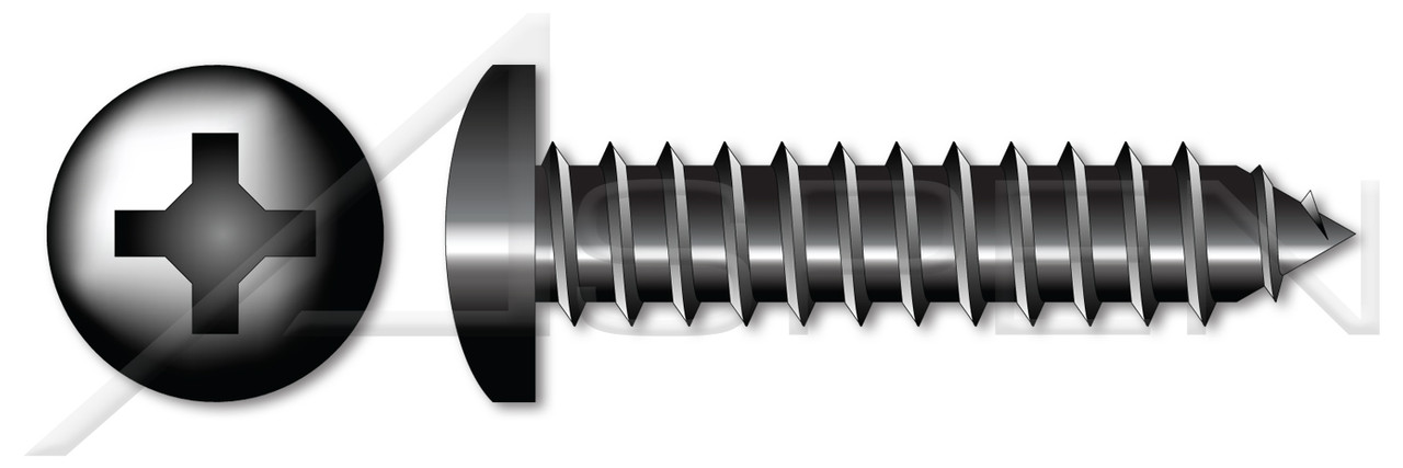 #2 X 1/2" Self-Tapping Sheet Metal Screws, Type "AB", Pan Phillips Drive, Steel, Black Oxide