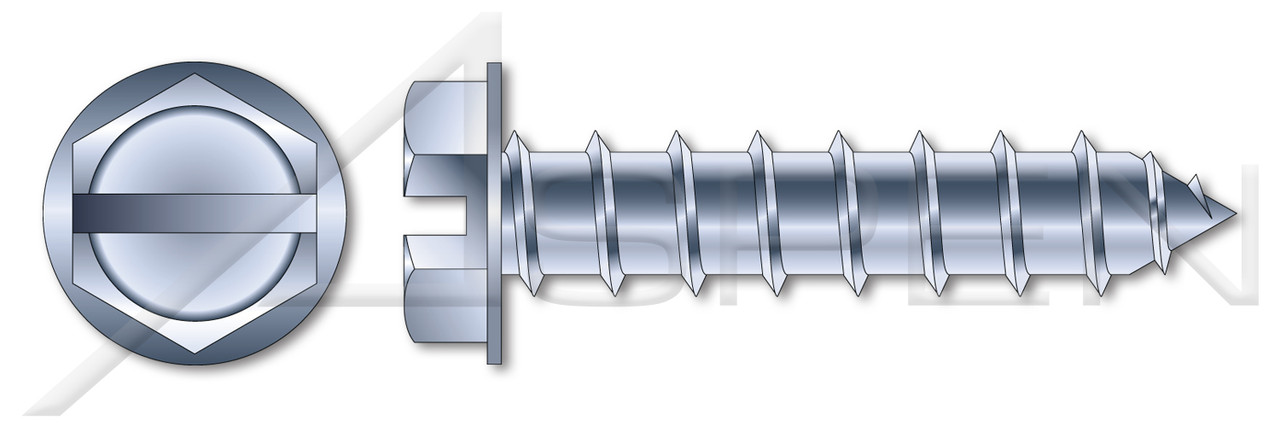 #12 X 5/8" Self-Tapping Sheet Metal Screws, Type "A", Hex Indented Washer, Slotted, Steel, Zinc Plated