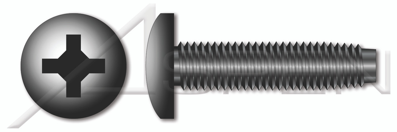 #10-24 X 1/2" Pan Head Trilobe Thread Rolling Screws for Metals with Phillips Drive, Black Zinc Plated Steel