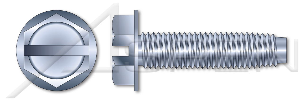 1/4"-20 X 1-3/4" Hex Indented Washer Head Trilobe Thread Rolling Screws for Metals with Slot Drive, Steel, Zinc Plated and Waxed