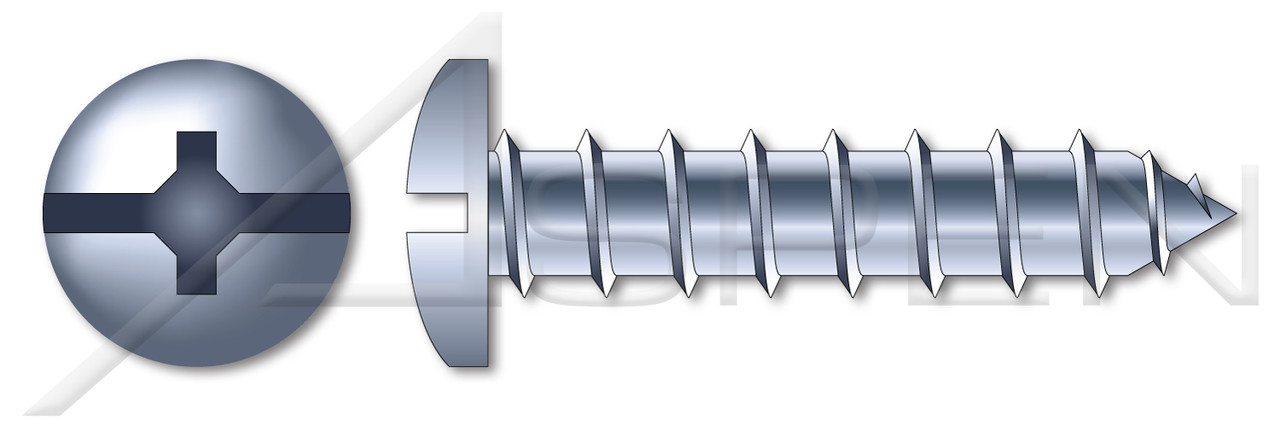 #14 X 2" Self-Tapping Sheet Metal Screws, Type "A", Pan Head Phillips/Slot Combo Drive, Steel, Zinc Plated
