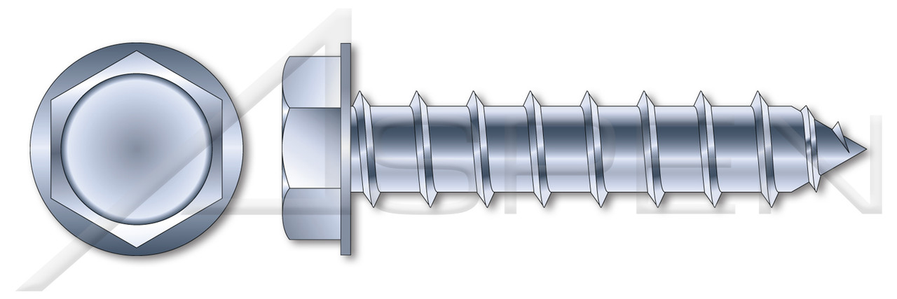 #14 X 1-1/2" Type A Sheet Metal Self Tapping Screws, Indented Hex Washer Head, Zinc Plated Steel