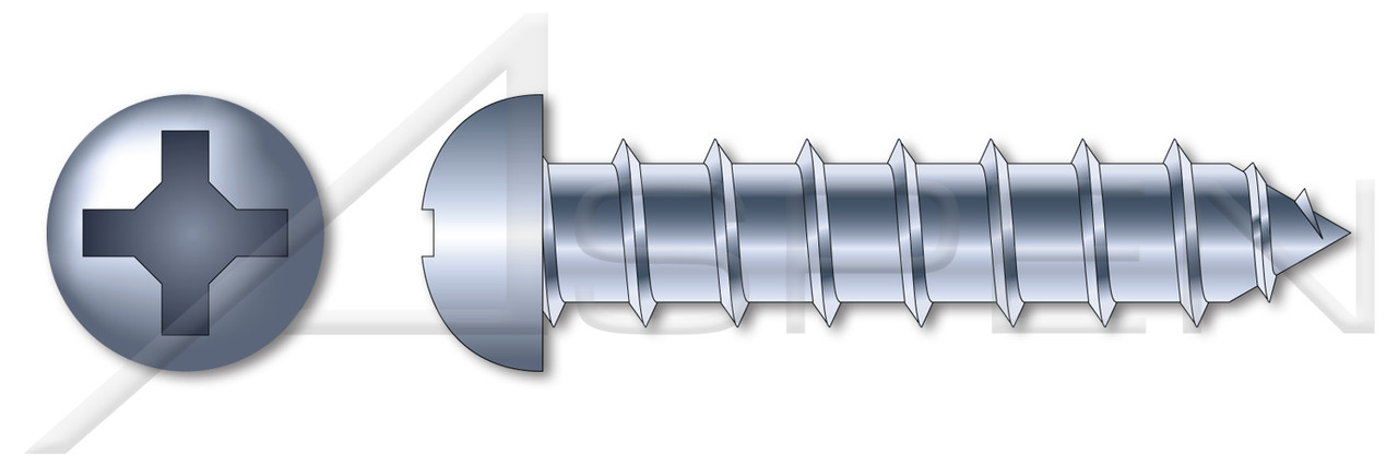 #8 X 1-1/4" Self-Tapping Sheet Metal Screws, Type "A", Round Phillips Drive, Steel, Zinc Plated