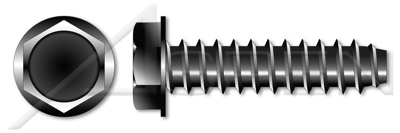 #8 X 3/4" Type B Sheet Metal Self Tapping Screws, Indented Hex Washer Head, Black Oxide Coated Steel