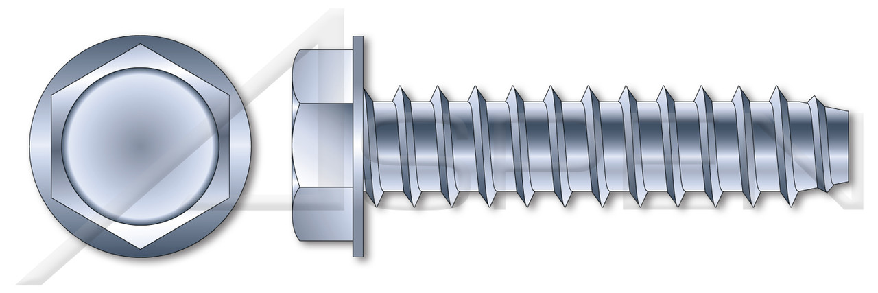 #12 X 3/4" Type B Sheet Metal Self Tapping Screws, Indented Hex Washer Head, Zinc Plated Steel