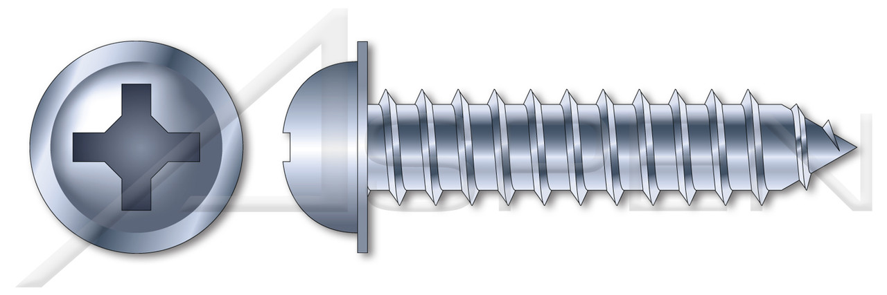 #10 X 1" Self-Tapping Sheet Metal Screws, Type "AB", Round Washer Head Phillips Drive, Steel, Zinc Plated