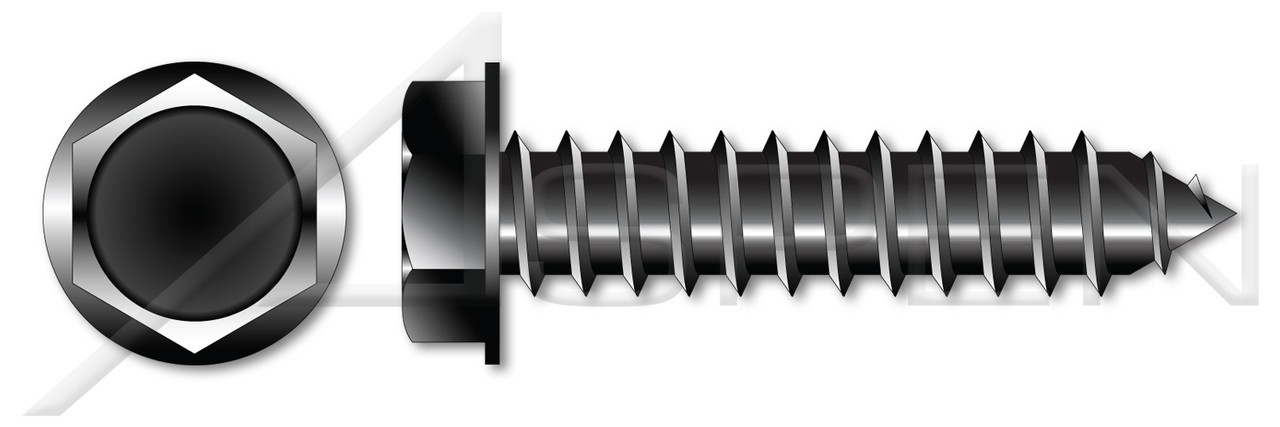 #10 X 1/2" Type AB Sheet Metal Self Tapping Screws, Indented Hex Washer Head, Black Oxide Coated Steel