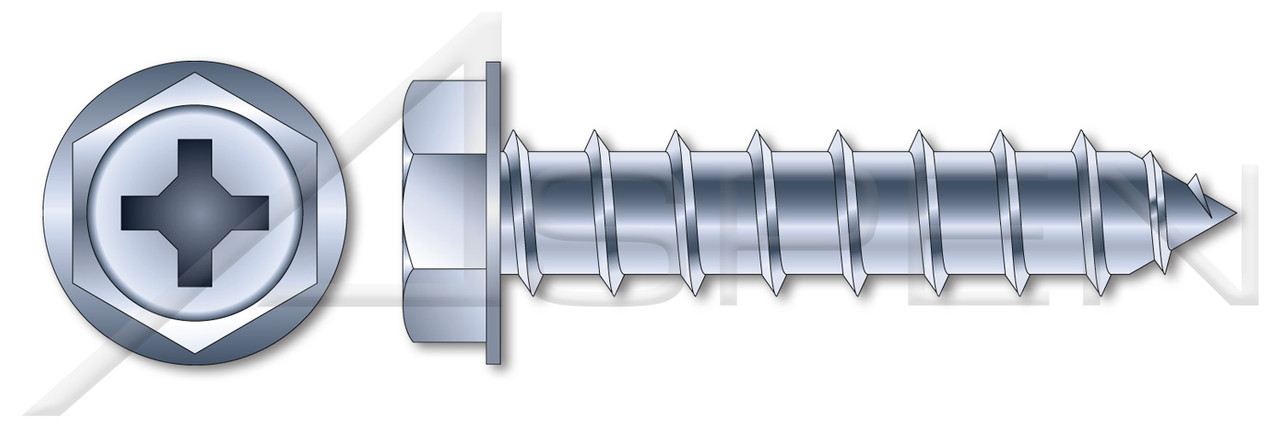 #8 X 1-1/4" Self-Tapping Sheet Metal Screws, Type "A", Hex Indented Washer Phillips Drive, Steel, Zinc Plated