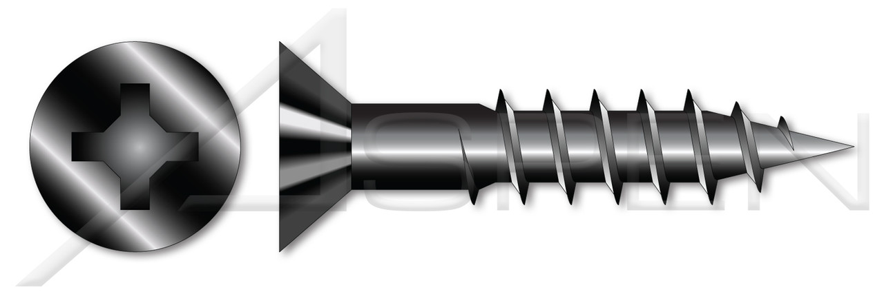 #10 X 3" Wood Screws, Flat Phillips Drive, Steel, Black Oxide