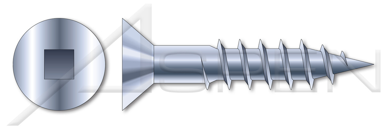 #12 X 1-1/2" Wood Screws, Flat Square Drive, 2/3rd Thread Length, Steel, Zinc Plated