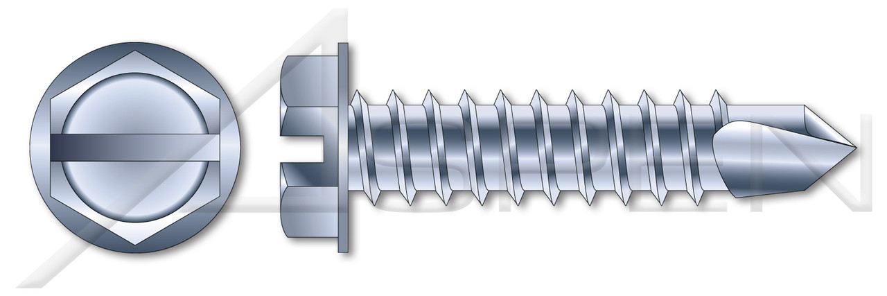 #14 X 3" Self-Drilling Screws, Hex Indented Washer, Slotted, Steel, Zinc Plated and Baked #14 X 3" Self-Drilling Screws, Hex Indented Washer, Slotted, Steel, Zinc Plated and Baked