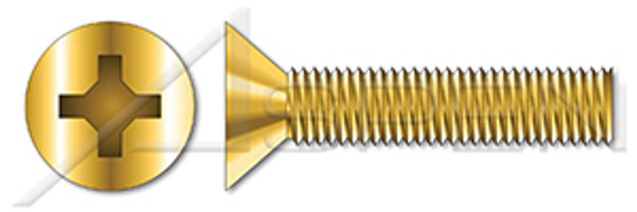 #10-24 X 1-1/2" Machine Screws, Flat Phillips Drive, 82 Degree Countersink, Full Thread, Brass