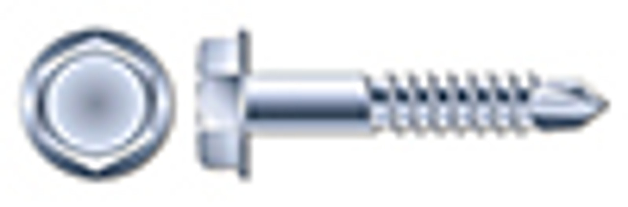 1/4" X 5", ThreadLen=4" Sheet Metal Self Tapping Screws with Drill Point, Indented Hex Washer Head, Partially Threaded, Zinc Plated Steel, #3 Self-Drilling Point 1/4" X 5", ThreadLen=4" Sheet Metal Self Tapping Screws with Drill Point, Indented Hex Washer Head, Partially Threaded, Zinc Plated Steel, #3 Self-Drilling Point