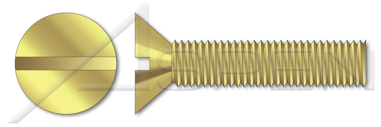 3/4"-10 X 4" Machine Screws, Flat Slot Drive, 82 Degree Countersink, Full Thread, Brass