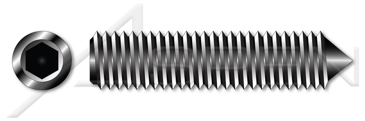 #10-32 X 3/16" Cone Point Socket Set Screws, Hex Drive, UNF Fine Threading, Alloy Steel