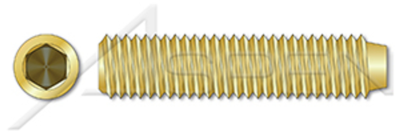 1/4"-20 X 3/8" Cup Point Socket Set Screws, Hex Drive, Fully Threaded, Brass