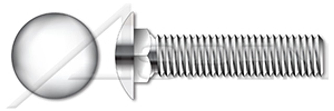 #10-24 X 1" Carriage Bolts, Round Head, Square Neck, Full Thread, AISI 304 Stainless Steel (18-8)