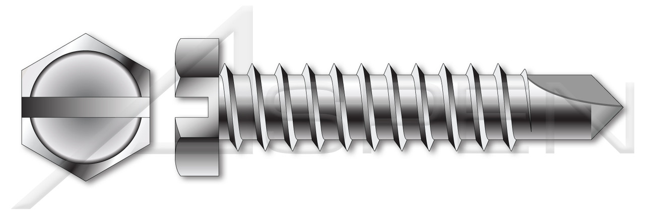 #14 X 1/2" Self-Drilling Screws, Hex Indented Washer, Slotted, AISI 410 Stainless Steel #14 X 1/2" Self-Drilling Screws, Hex Indented Washer, Slotted, AISI 410 Stainless Steel