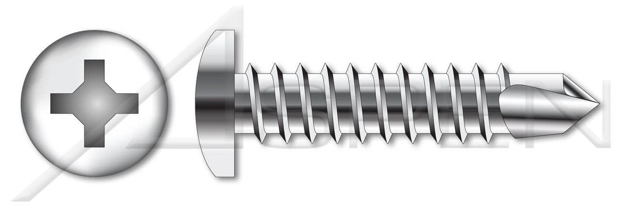 #10 X 1" Self-Drilling Screws, Pan Phillips Drive, AISI 304 Stainless Steel (18-8)