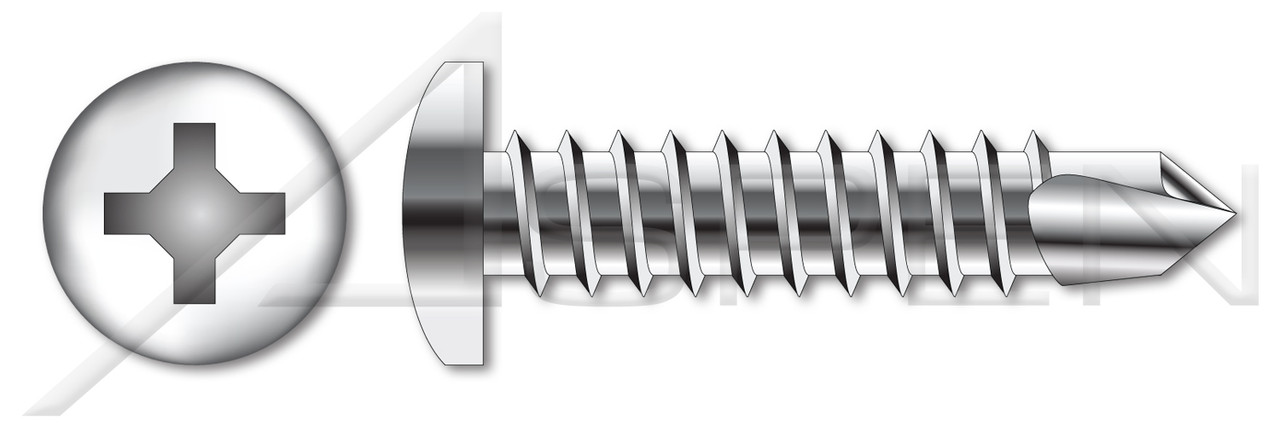 #10 X 1-1/2" Self Tapping Sheet Metal Screws with Drill Point, Pan Head with Phillips Drive, Stainless Steel