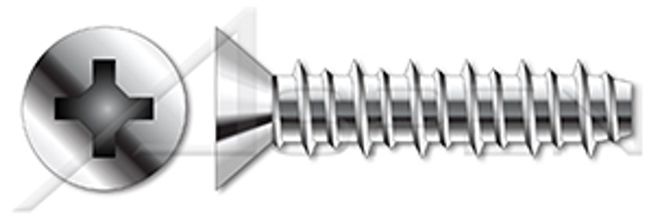 #8 X 5/8" Hi-Lo Self-Tapping Sheet Metal Screws, Flat Phillips Drive, Full Thread, AISI 410 Stainless Steel
