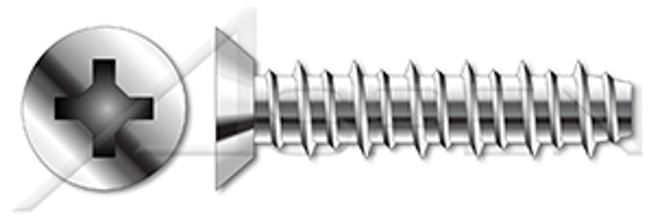 #4 X 1/4" Hi-Lo Self-Tapping Sheet Metal Screws, Flat Undercut Phillips Drive, Full Thread, AISI 410 Stainless Steel