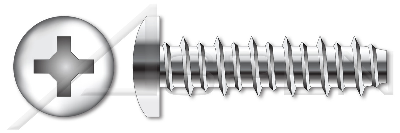 #4 X 1/4" Hi-Lo Self-Tapping Sheet Metal Screws, Pan Phillips Drive, Full Thread, AISI 304 Stainless Steel (18-8)