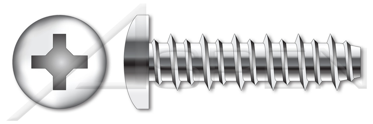 #8 X 1" Self Tapping Sheet Metal Screws with Hi-Lo Threading, Pan Head with Phillips Drive, Fully Threaded, Stainless Steel
