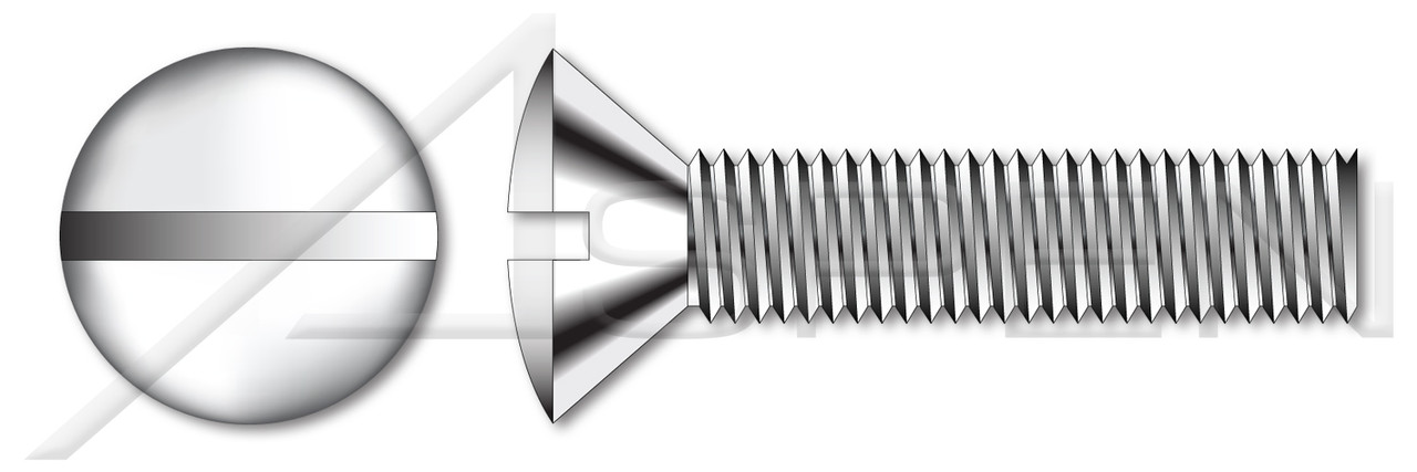 #10-24 X 1-1/2" Fully Threaded Oval Countersunk Head Machine Screws with Slotted Drive, Stainless Steel