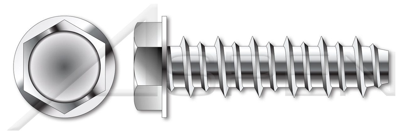 #4 X 1/2" Self Tapping Sheet Metal Screws with Hi-Lo Threading, Indented Hex Washer Head, 18-8 Stainless Steel