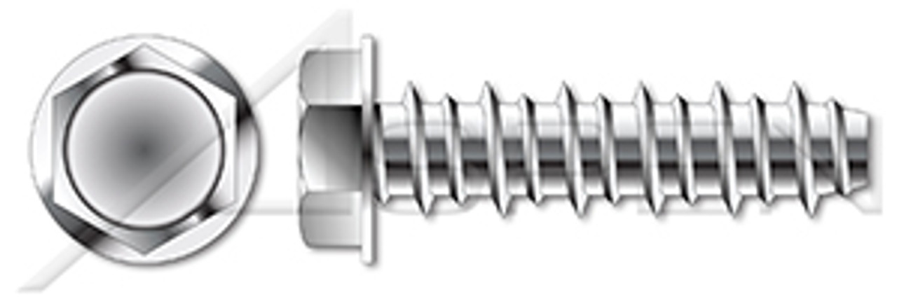 #10 X 1" Self Tapping Sheet Metal Screws with Hi-Lo Threading, Indented Hex Washer Head, 410 Stainless Steel