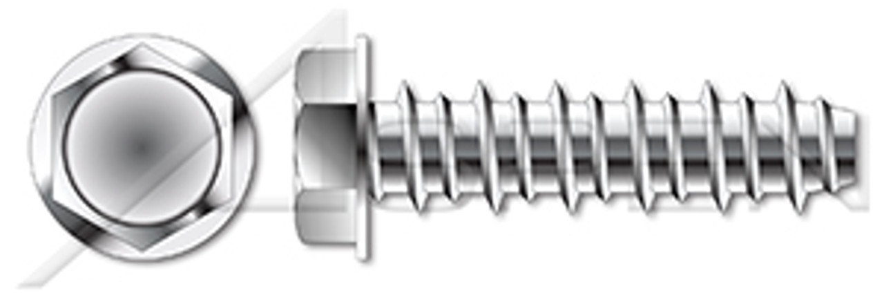 #4 X 1/2" Self Tapping Sheet Metal Screws with Hi-Lo Threading, Indented Hex Washer Head, 410 Stainless Steel