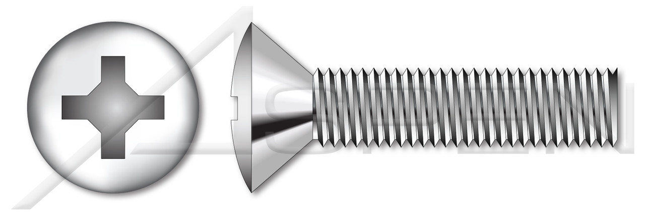 #10-32 X 1" Fully Threaded Oval Countersunk Head Machine Screws with Phillips Drive, Stainless Steel