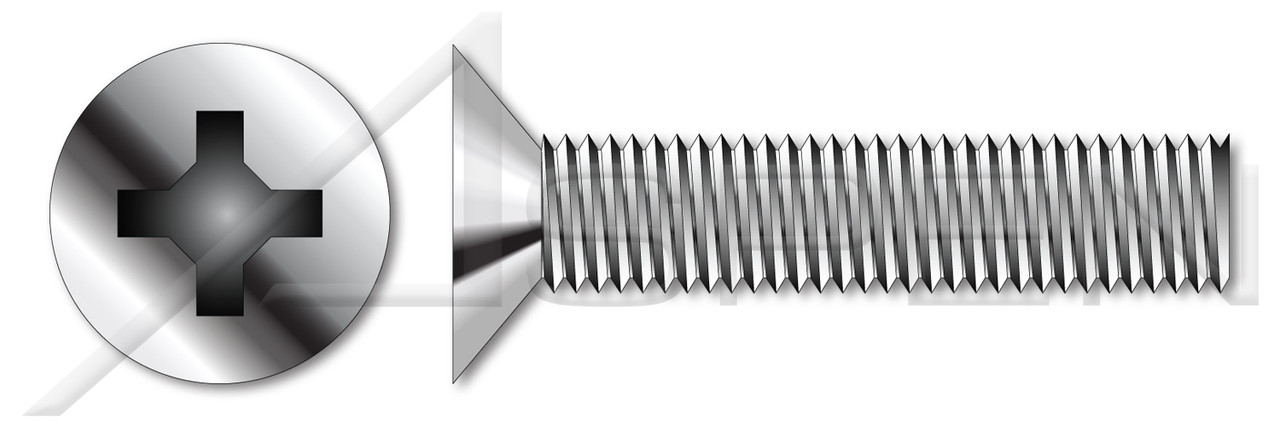#0-80 X 1/2" Fully Threaded Flat Countersunk Head Machine Screws with Phillips Drive, 100 Degree Head, Stainless Steel