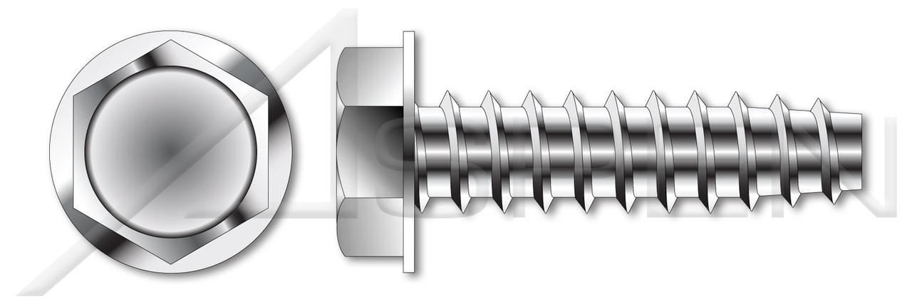 1/4"-10 X 3/4" Hex Indented Washer Head Trilobe 48-2 Thread Rolling Screws for Plastics, 18-8 Stainless Steel, Passivated and Waxed