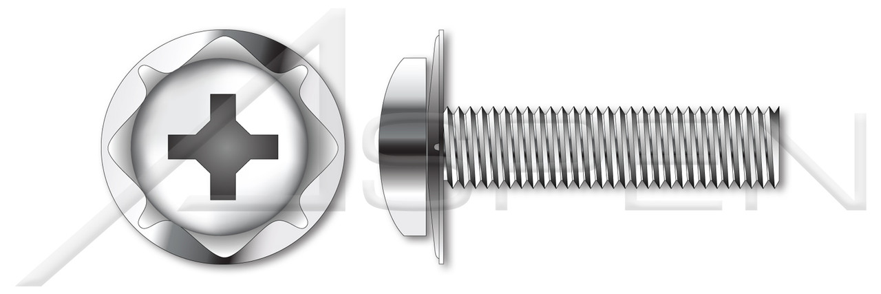 #10-24 X 3/8" SEMS Machine Screws with 410 Stainless Steel Square Cone Washer, Pan Head with Phillips Drive, 18-8 Stainless Steel