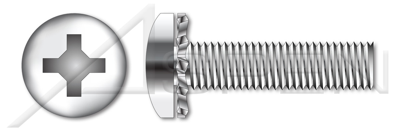 #10-24 X 1/2" SEMS Machine Screws with 410 Stainless Steel External Tooth Lock Washer, Pan Head with Phillips Drive, 18-8 Stainless Steel