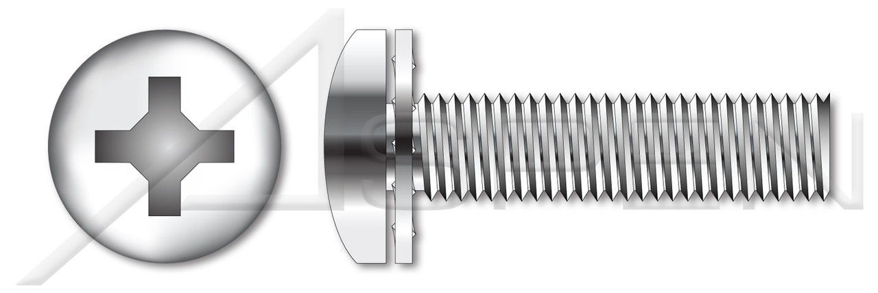 #10-32 X 1" SEMS Machine Screws with 410 Stainless Steel Internal Tooth Lock Washer, Pan Head with Phillips Drive, 18-8 Stainless Steel