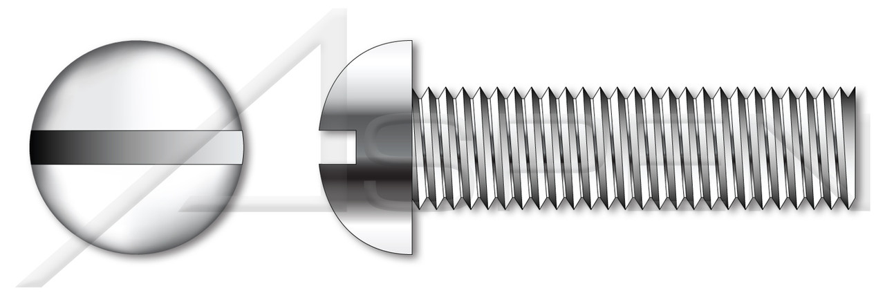 #12-24 X 3" Fully Threaded Machine Screws, Round Head with Slotted Drive, Stainless Steel