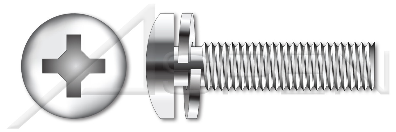 #8-32 X 3/4" SEMS Machine Screws with 410 Stainless Steel Split Lock Washer, Pan Head with Phillips Drive, Stainless Steel