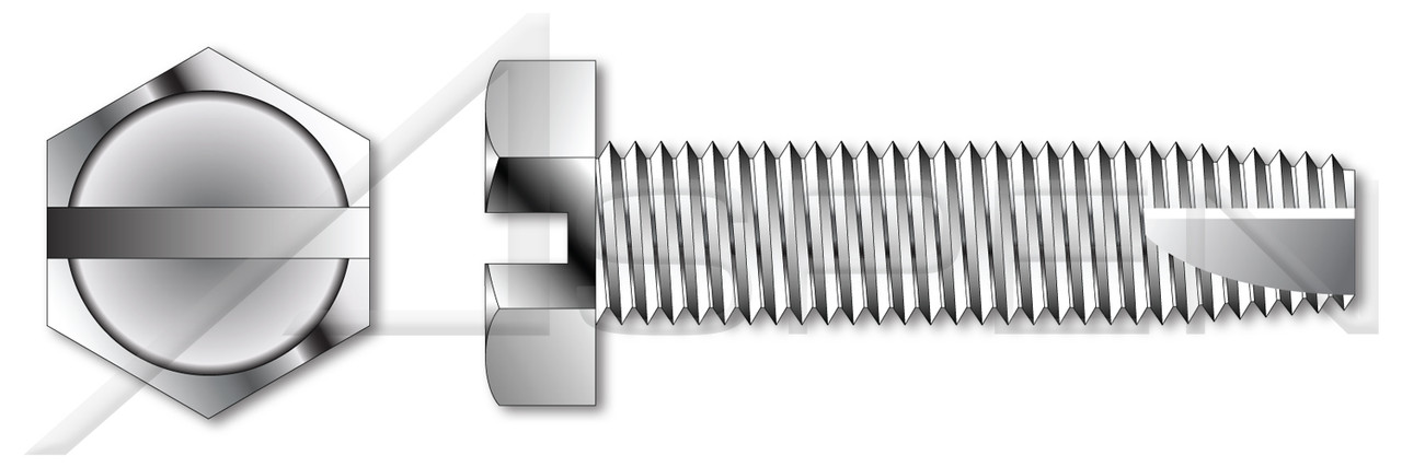 1/4"-20 X 1" Type 23 Thread Cutting Screws, Indented Hex Head with Slotted Drive, Stainless Steel