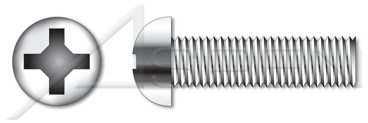 5/16"-18 X 3-1/2" Fully Threaded Machine Screws, Round Head with Phillips Drive, Stainless Steel