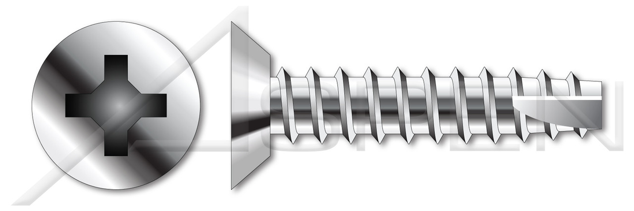 #4 X 1/4" Type 25 Thread Cutting Screws, Flat Undercut Head with Phillips Drive, Stainless Steel