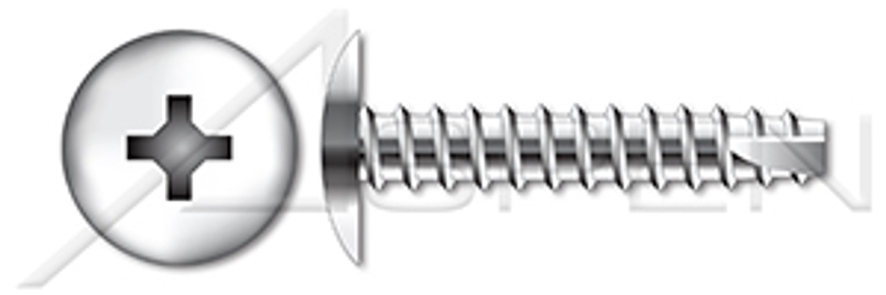 #10 X 3/8" Type 25 Thread Cutting Screws, Truss Head with Phillips Drive, 18-8 Stainless Steel